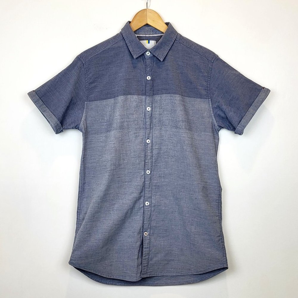 Larsson & Co Men's Blue-Gray Short Sleeve Button Up Shirt, Size Medium, GUC